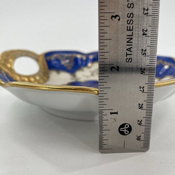 Oscar Schlegelmilch Gold Cobalt Handled Vintage Floral Porcelain Dish Plate - Picture 10 of 11